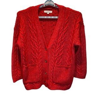 NEW 🌹LOFT Women's Red Cable Knit Sweater Sz L